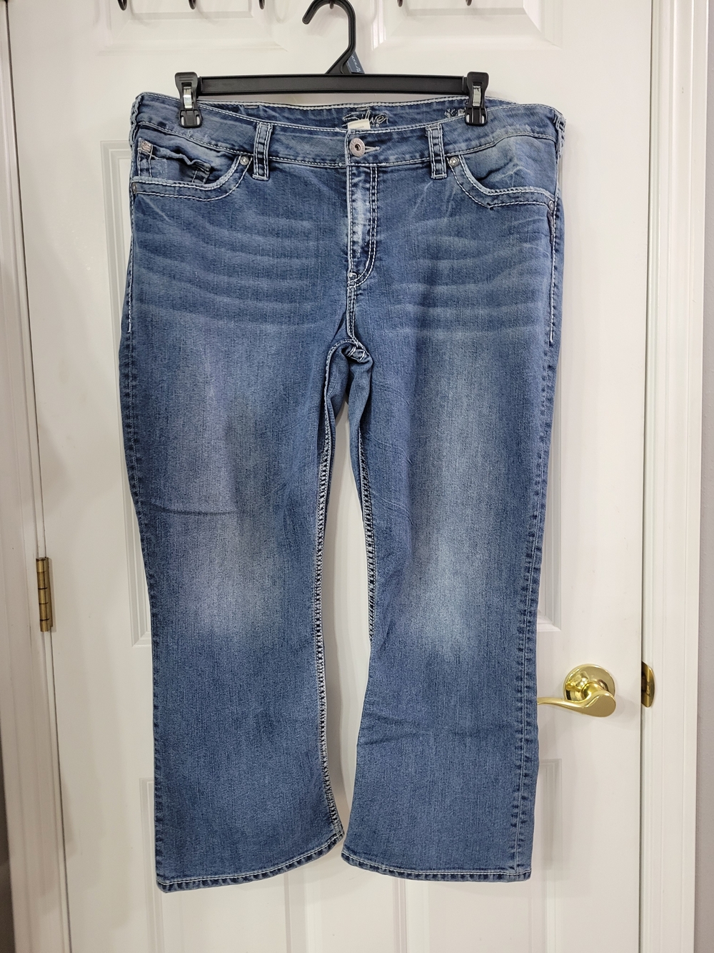 Silver Santorini Jeans Distressed Blue Flare Jeans